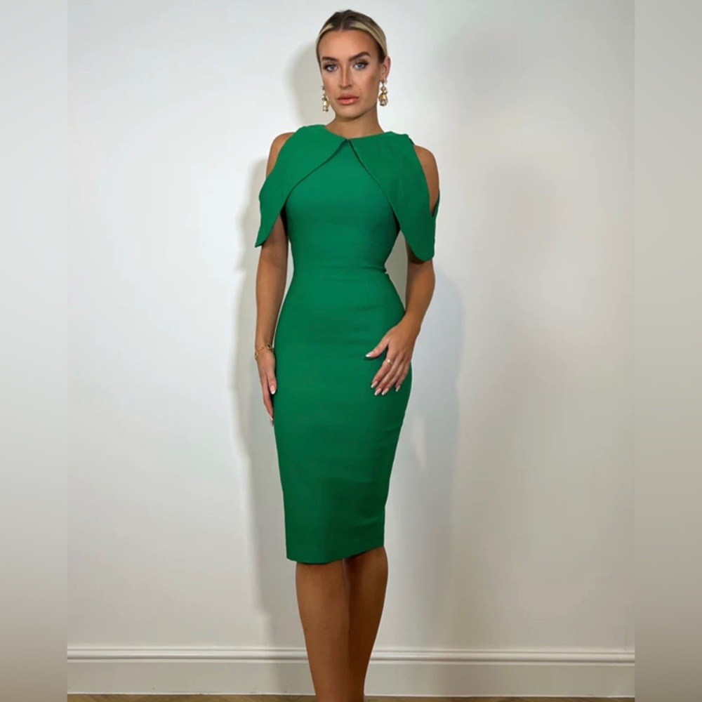 NWT Vesper Lulu Emerald Green Cold Shoulder Midi Dress UK 10/US 6